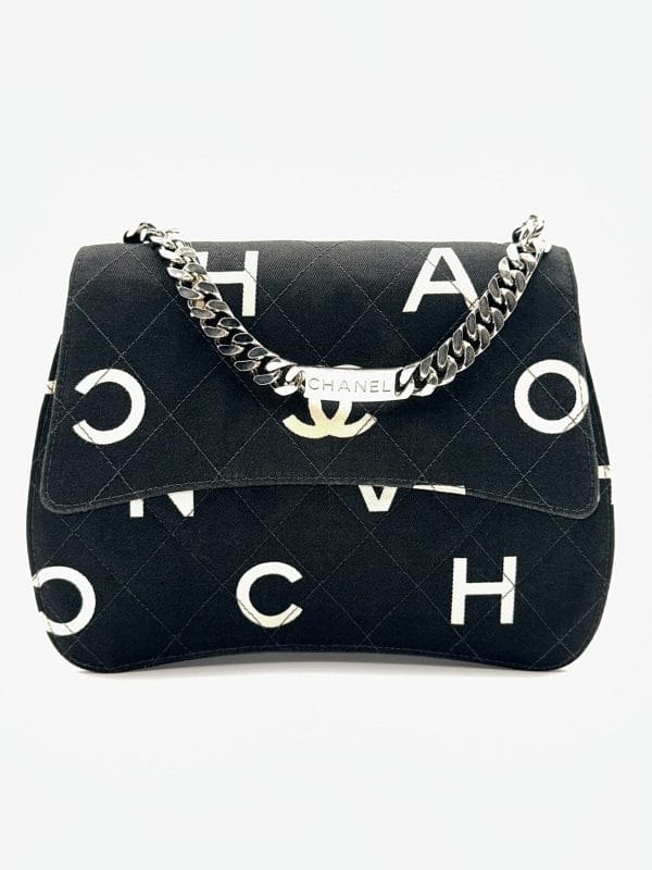 Chanel Vintage Black And White Quilted Printed Canvas CC Logo ID Bracelet  Chain Flap Bag, 1997 Available For Immediate Sale At Sotheby's