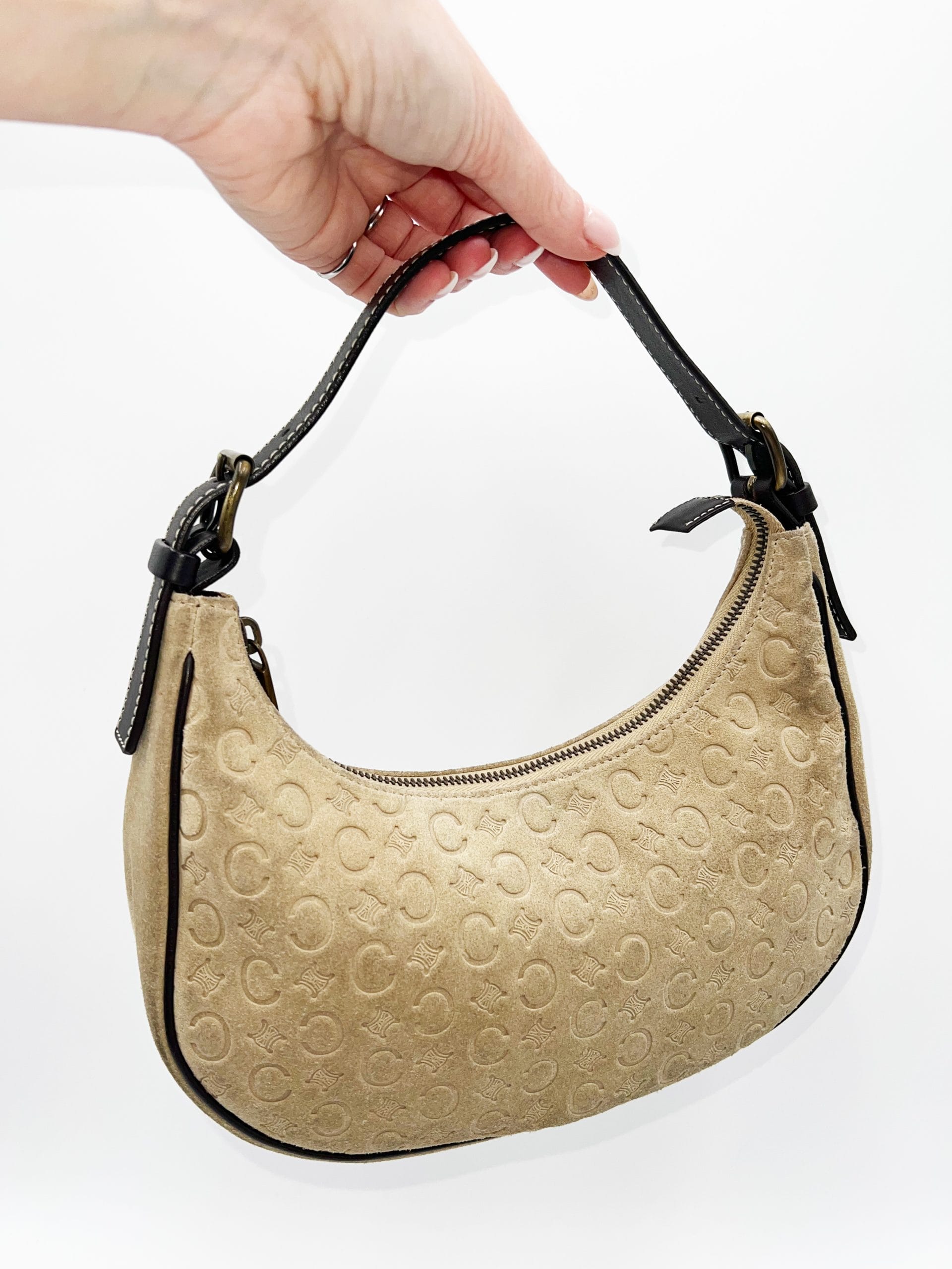 Celine C Macadam Suede Hobo Ava Handbag Beige - Long Live