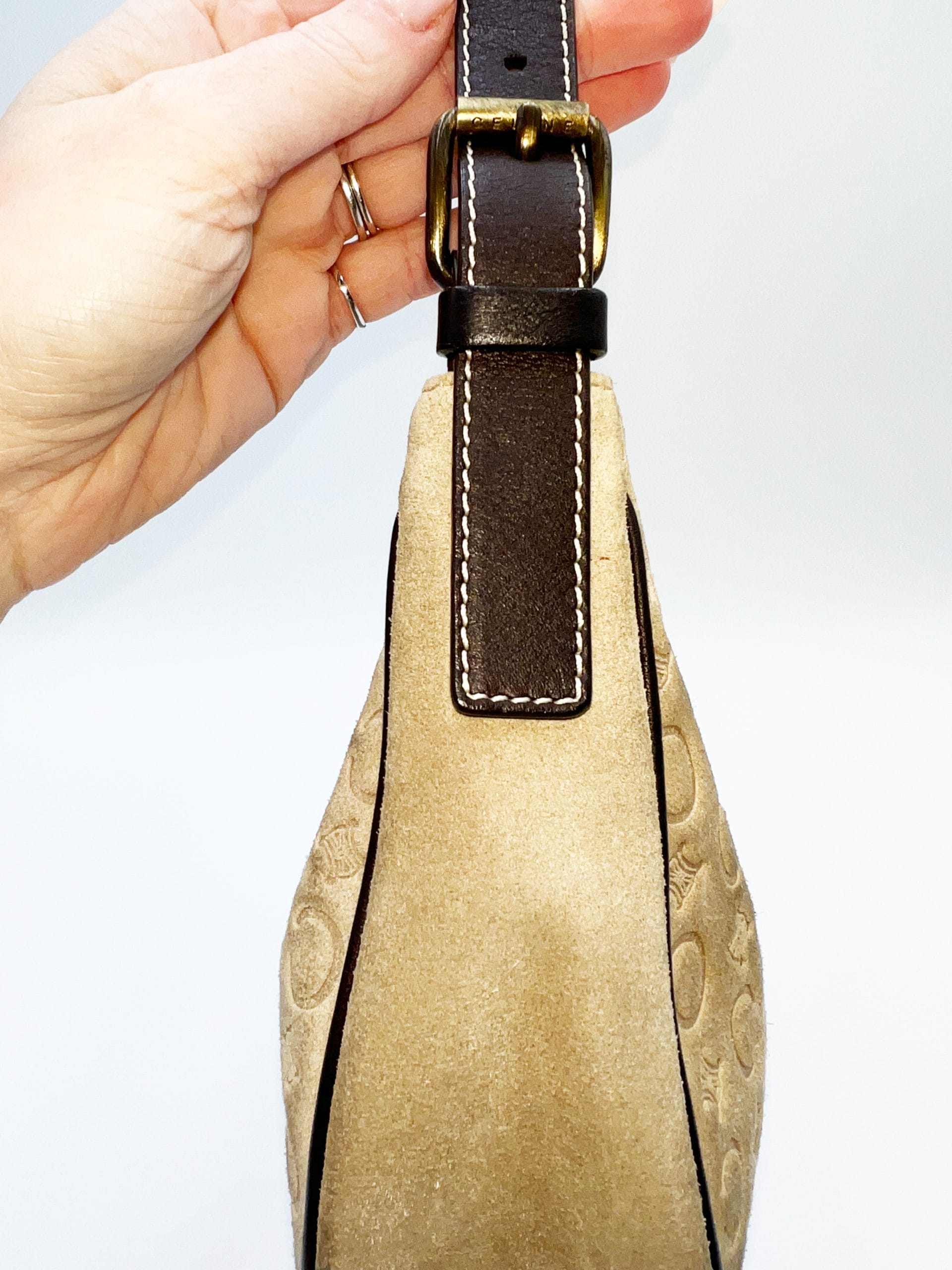 バッグ CELINE C MACADAM SUEDE LEATHER HAND BAG Celine C Macadam Suede Hobo Ava Handbag Beige - Long Live